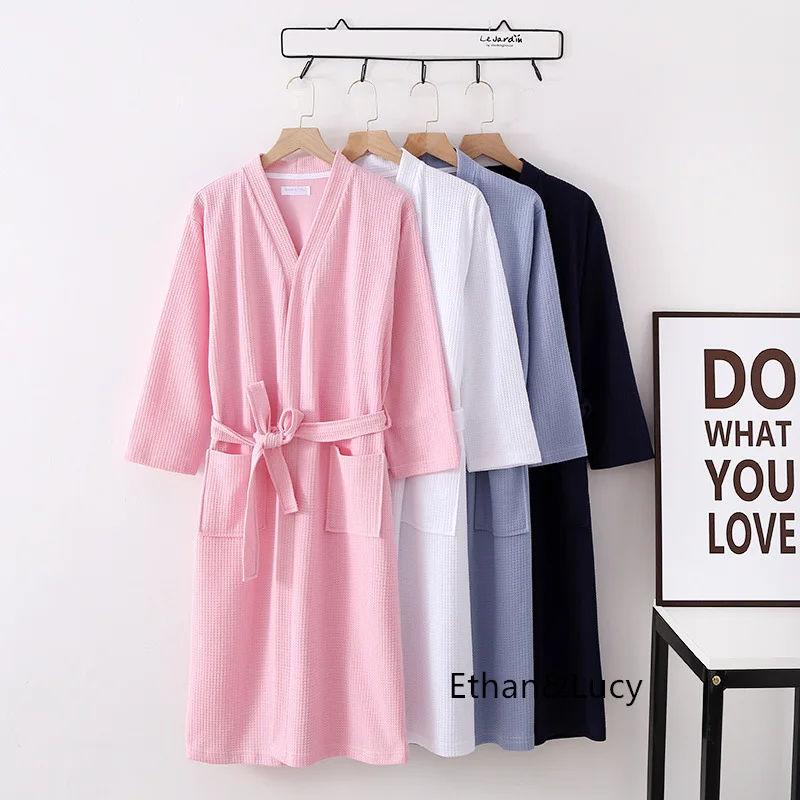 Autumn Cotton Waffle Bathrobe for Men and Women Dressing Gowns Long Sleeves Loungewear Robe Demoiselle D Honneur Femme Robes