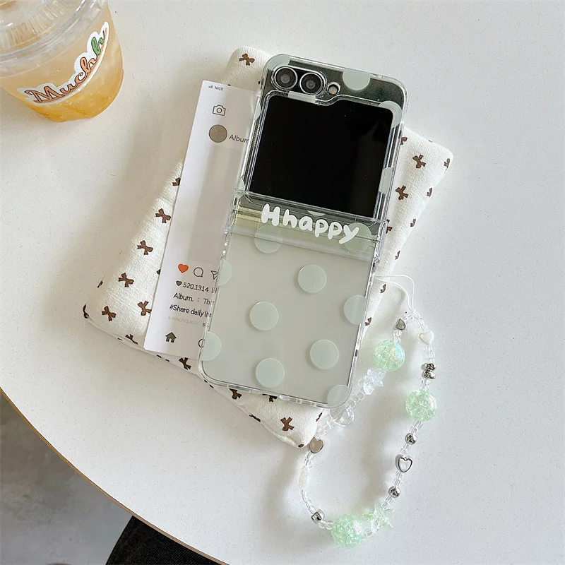 Korean Candy Colors Polka Dots With Wrist Strap Phone Case For Samsung Galaxy Z Flip 7 6 5 4 3 Z Flip7 FE Clear Shockproof Cover view 6