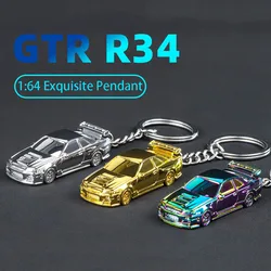 1:64 Scale GTR-R34 RS7 Car Model Toys Car Chain Metal Diecast Keyring Electroplating Painting Keychains Boys Gifts for Friends