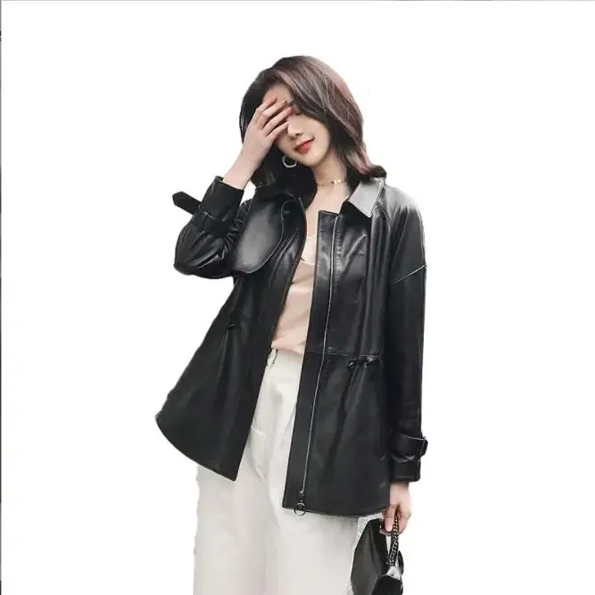 YR!Free shipping.2024 fashion women real leather jacket.Spring Street soft sheepskin coat.Comfortable thin cloth