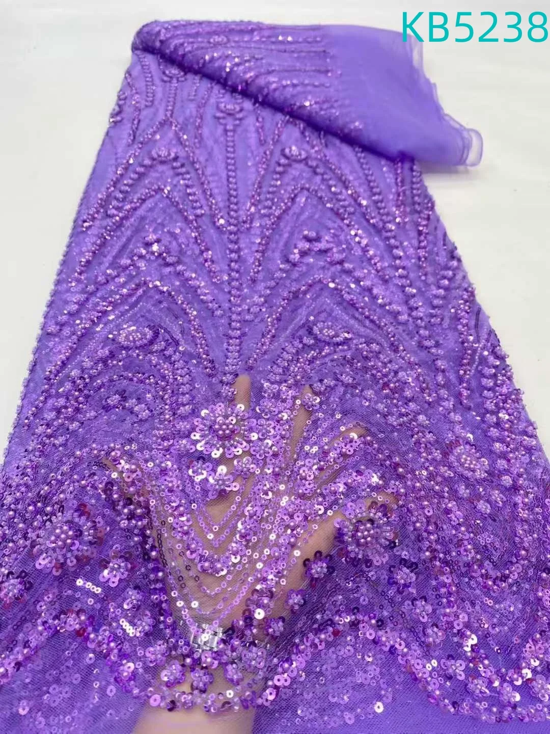 

Gold Sequence 5 Yards Lace Fabrics Quality 2025 Nigerian Beaded French Mesh Lace Fabric For Wedding Party Dress Sewing KB5238