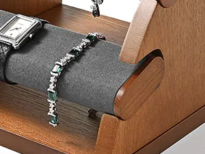 Oirlv Holz-Uhrenständer Mikrofaser-Ring-Armband-Aufbewahrungshalter Schmuck-Organizer-Ständer Beige/Grau für die Aufbewahrung zu Hause – Detail 8