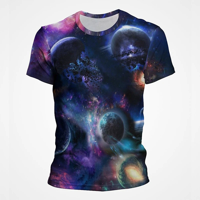 Popular Fully Printed T-shirts with Space Universe Starry Pattern 3D Galaxy Milky Way Earth Graphic Men Tops Tees US Streetwear