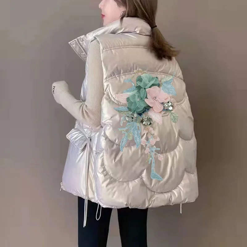 Hot stamping three-dimensional decoration down cotton jacket women's autumn winter bright surface 2025 new short jacket