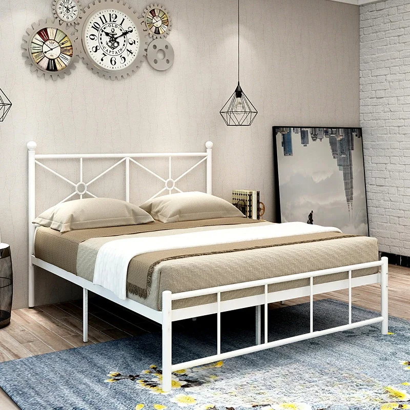 Simple European strong wrought iron Internet celebrity bed pastoral B & B apartment bed metal single double iron frame bed