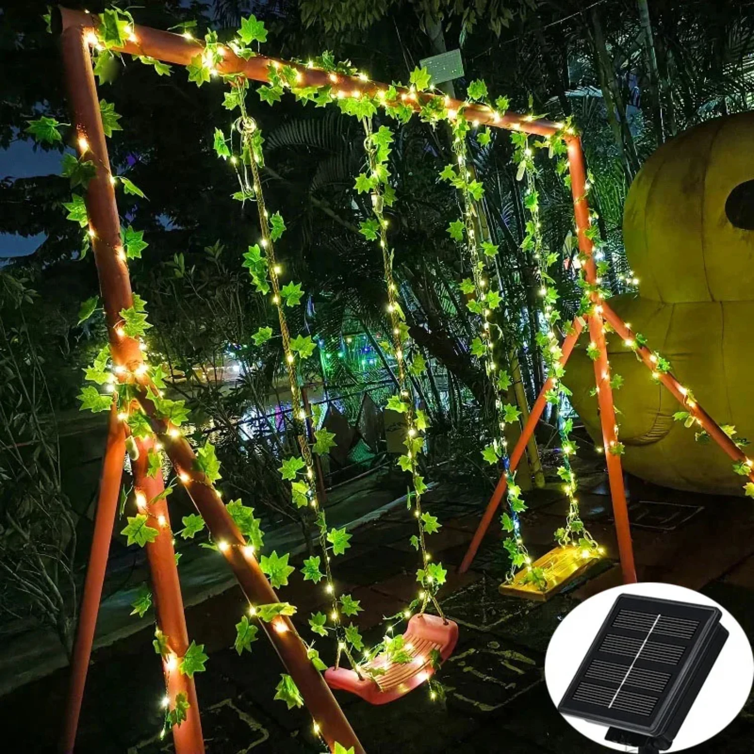 Solar Ivy Green Leaf Fairy Garland String Lights - Eco-Friendly Waterproof Yard Garden Wedding Decoration. Illuminate outdoor sp