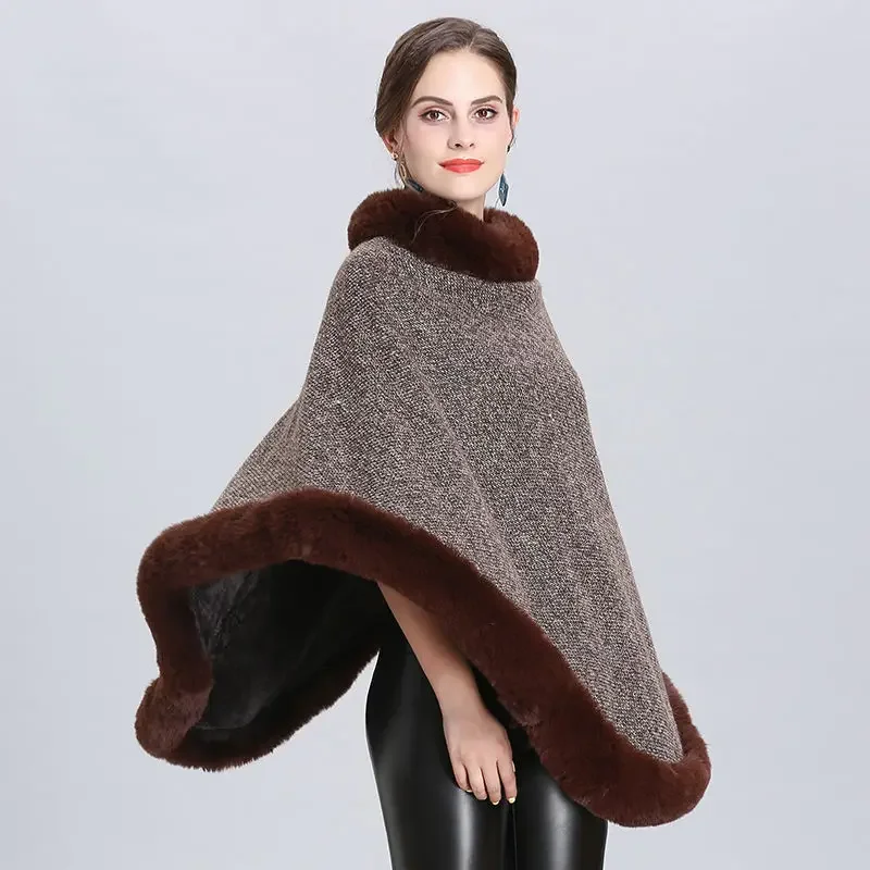 2023 Round Neck With Fur Winter Coat For Woman  New Female Fashion Wool Cat Poncho And Cape Winter Cloak For Woman Jackets