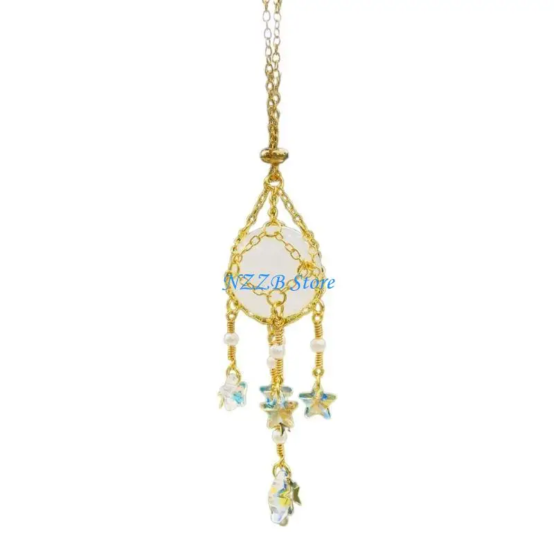 

T21F Crystal Stone Pendant Holder Alloy Fishing Net Cord for DIY Making Car Pendant