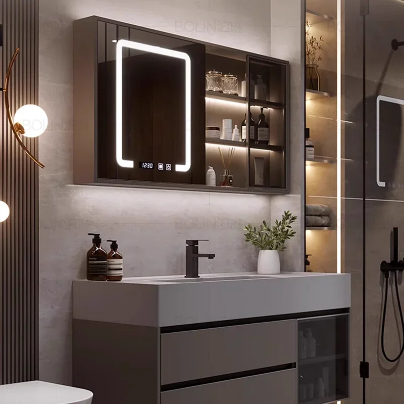 Modern Luxury Rock Plate Bathroom Cabinets Wall-mounted Vanity Sink Smart Mirror Cabinets Fashion Furniture Muebles Baño FYBC