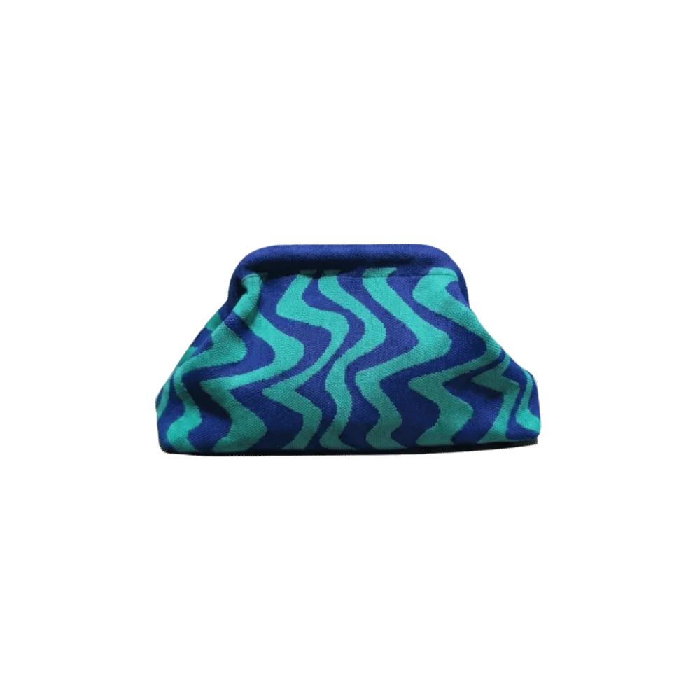 Vintage Knitted Coin Purse Wavy Pattern Geometric Striped Crochet Clutch Bag Large Capacity Polyester Hand-holding Dumpling Bag