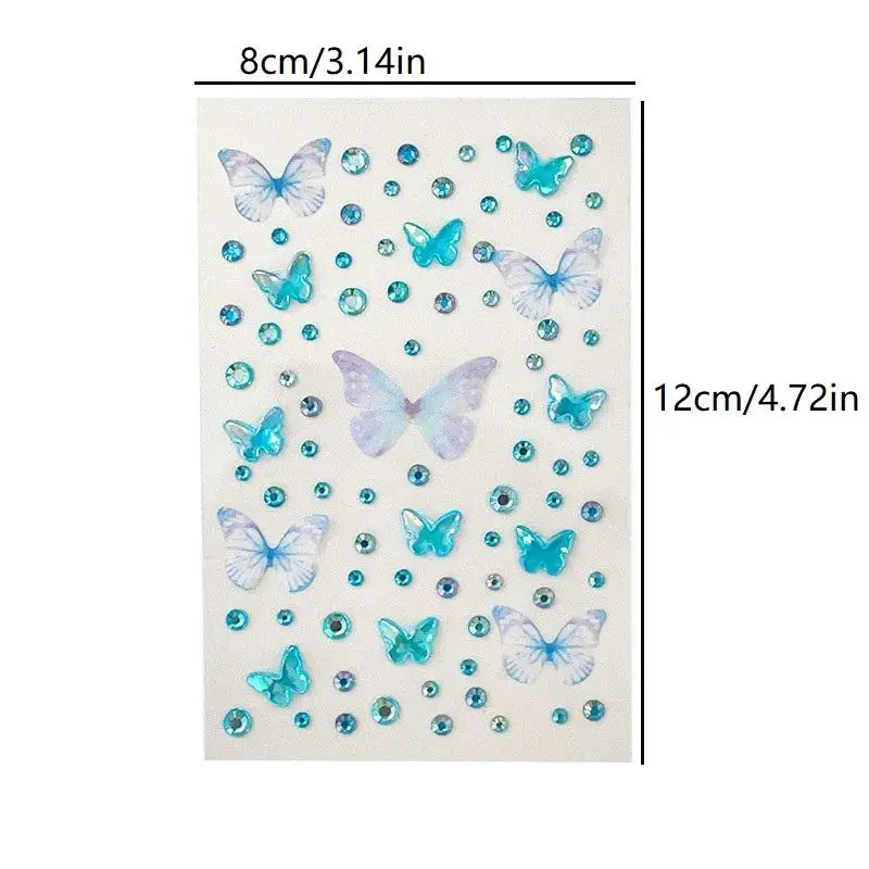 1 ورقة قزم فراشة حجر الراين ملصقات الوجه Kawaii ذاتية اللصق النسيج فراشة ديكور لمستلزمات ماكياج الحفل المرحلة #6