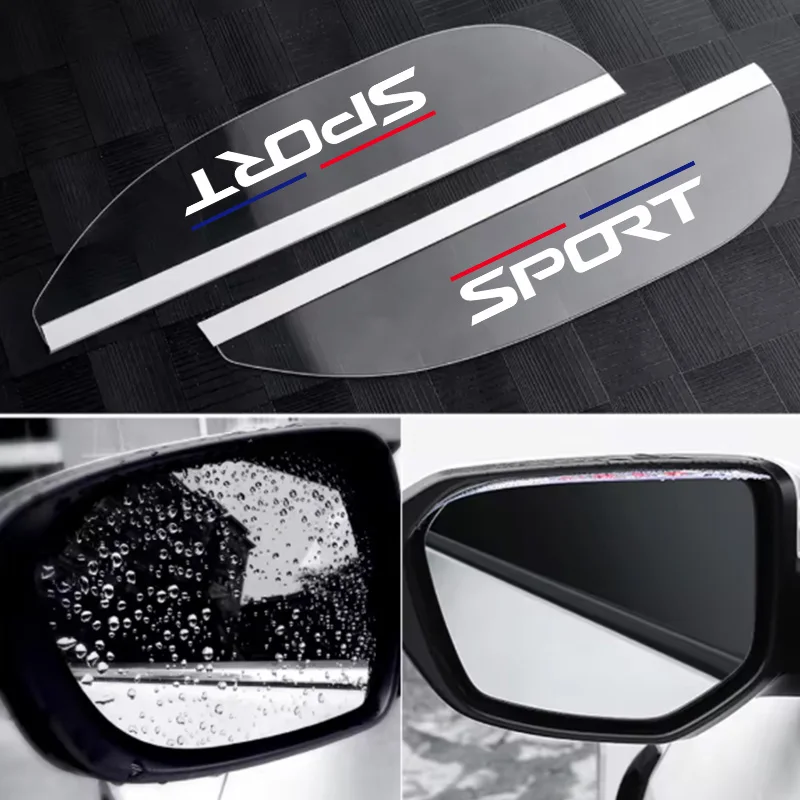 Transparent Car Rearview Mirror Rain Shield with Double-Color Horizontal Lines, Sports Rain and Snow Protection, Sunshade, Rain Shield, Transparent Rainproof Car Mirror Waterproof Shield