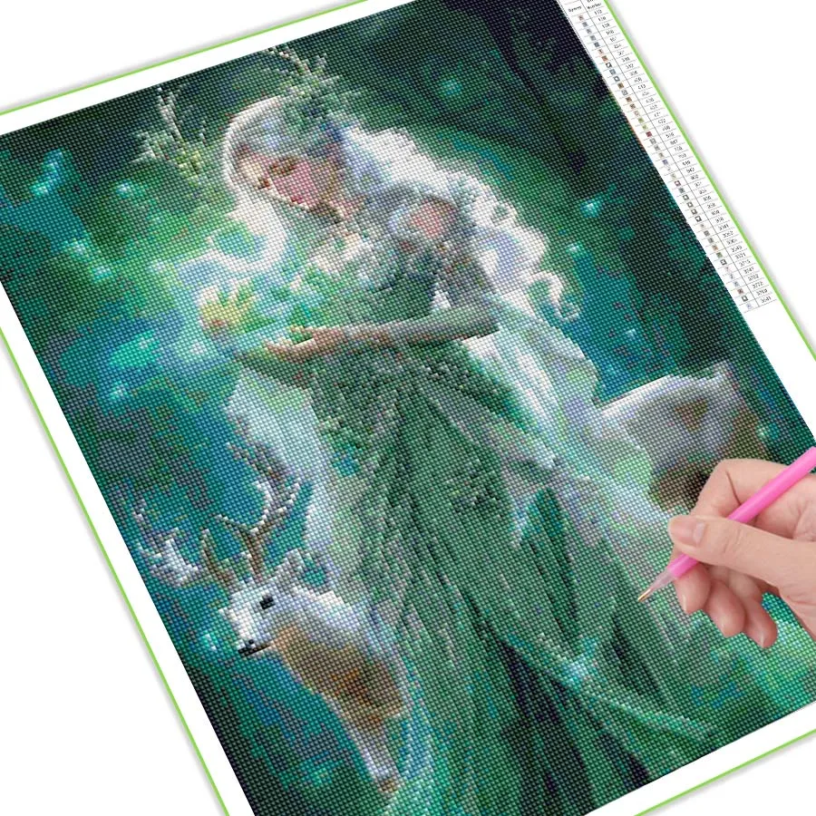 Diy Diamond Painting Elf and Deer New Collection Full Rhinestone Embroidery Cartoon Girl Mosaic Picture Animal Wall Decor AA4784