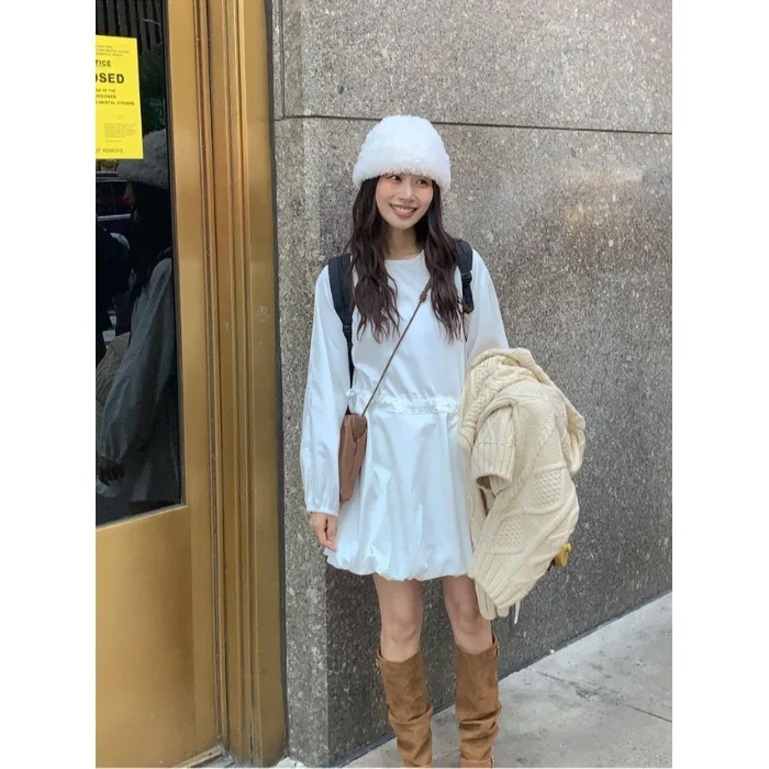 Witte ort rok dames lange Sve taille cinching afslankende basislaag Dr Koreaanse Sle lente zoet eenvoudig jeugdig