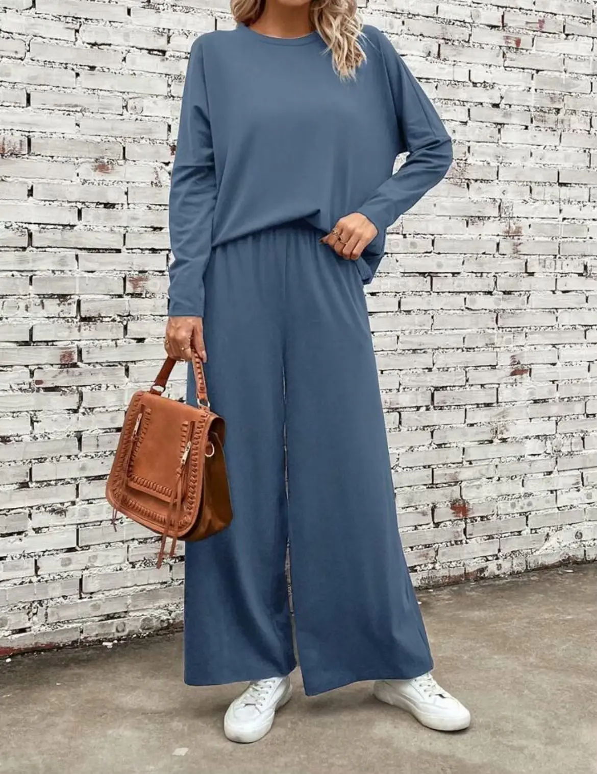 

Cotton Casual Two Piece Set For Women Spring Summer Solid Color T-shirts And Long Trouser Suit O-neck Tee Top + Pant Loose Suit