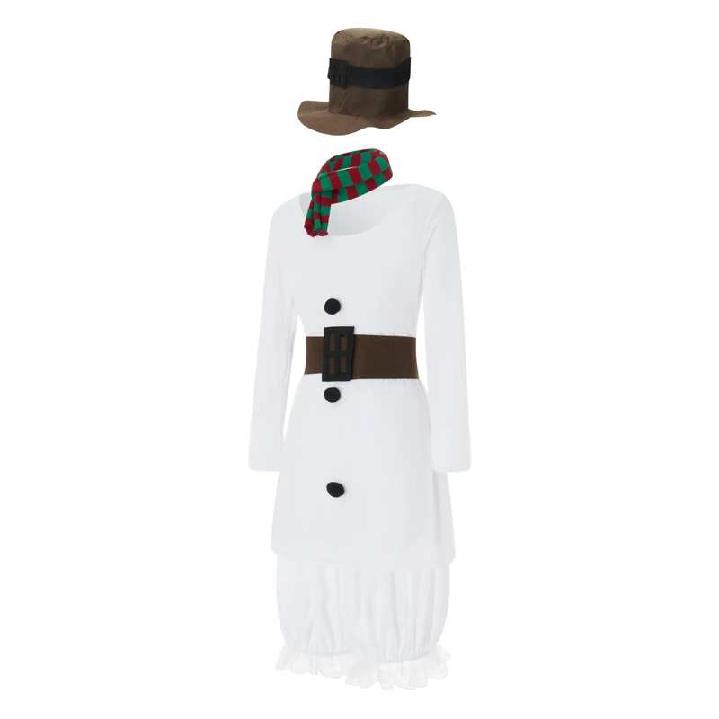 Christmas Snowman Costume Set for Adults with Long Sleeve Outfits Hat Scarf and Gloves - Festive Cosplay Clothes for Women