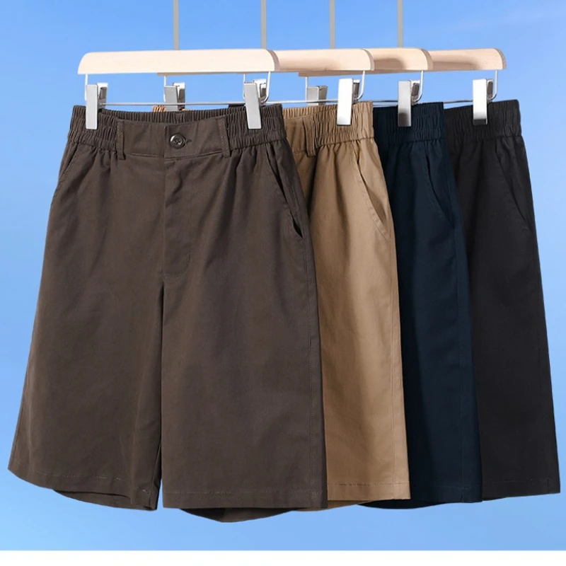 

Men's Cotton Loose Fit Shorts Casual Solid Color Beach Shorts with Elastic Waistband Breathable Anti-Wrinkle Solid Color Shorts