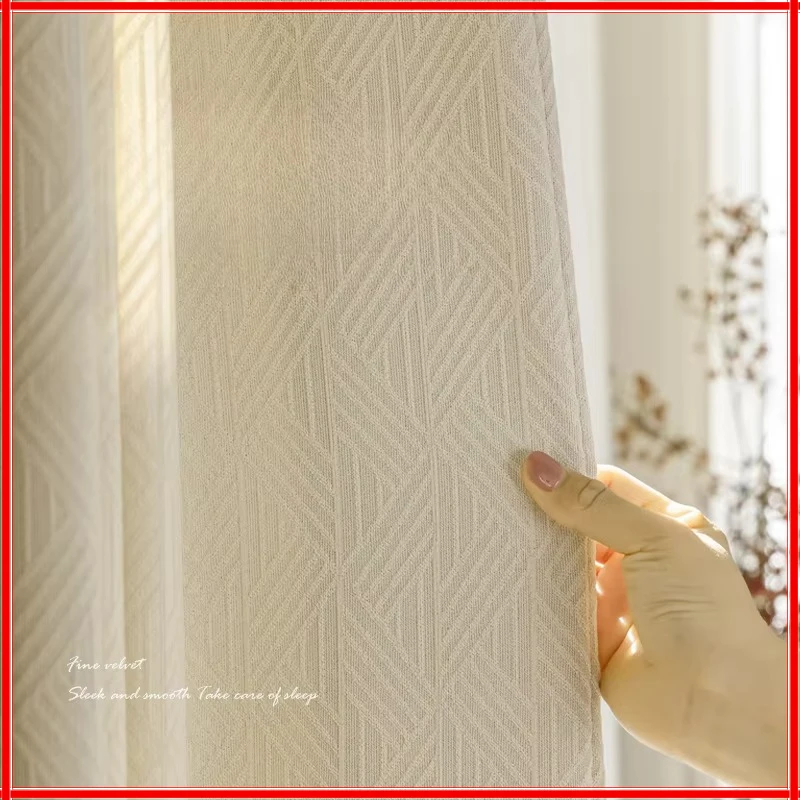 

Modern Fashion Geometry Jacquard Beige Luxury Curtains for Living Room Bedroom Dining Blackout Thicken Custom Size Tulle Window