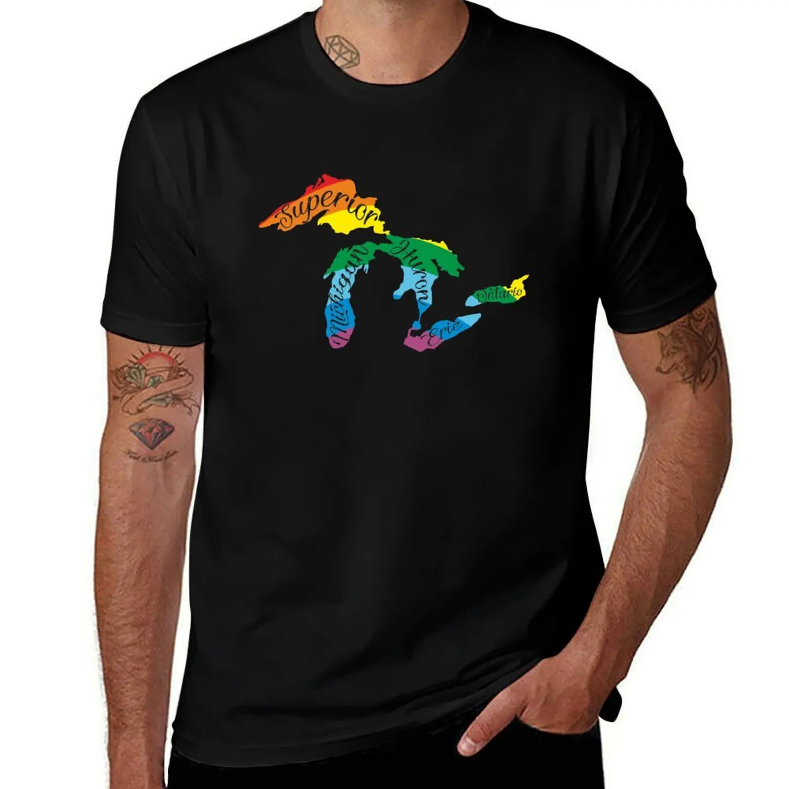 

All Michigan Great Lakes Rainbow Colors T-Shirt t shirt man luxury anime t shirts oversize T-Shirt