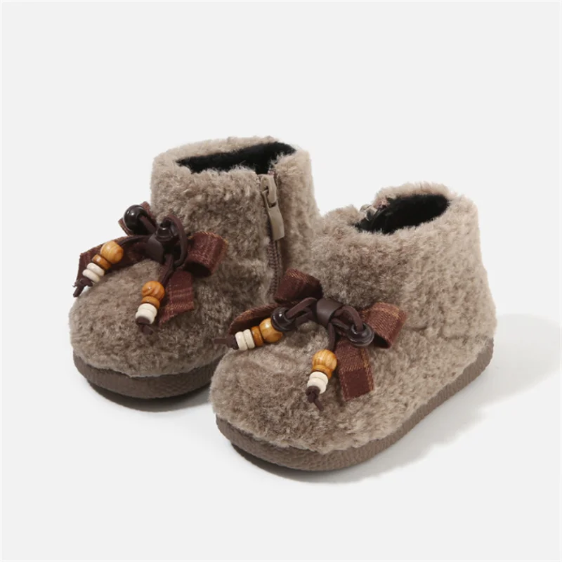 

2025 New Winter Baby Boots Warm Plush Butterfly-knot Girls Princess Shoes Kids Ankle Boots Fashion Toddler Baby Shoes EU 16-26