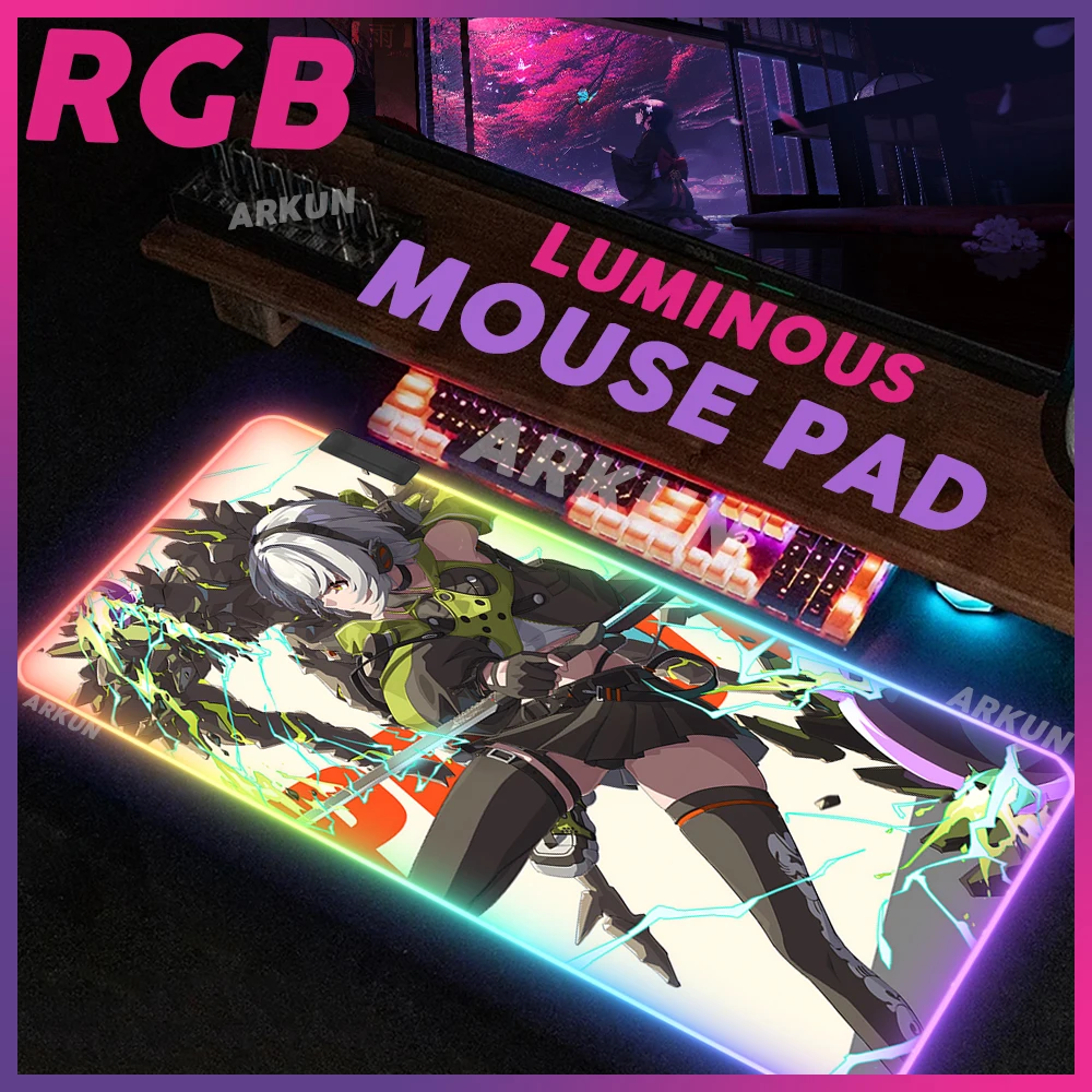 

RGB Kawaii Hot Anby Demara Fashion Trendy Games Zenless Zone Zero XXL 90X40 Mouse Pad Big Gamer LED Computer Backlight Tabel Mat