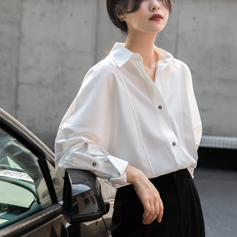

Women's Fashionable Long-Sleeved Commute Shirt Anti-Wrinkle White Top for Spring-Autumn Outdoor Wear New Design