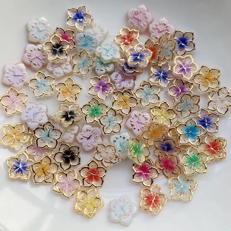 50pieces 10mm mixed spring color lovely resin new five petal flower flat back Cabochon DIY jewelry / craft scrapbook decoration