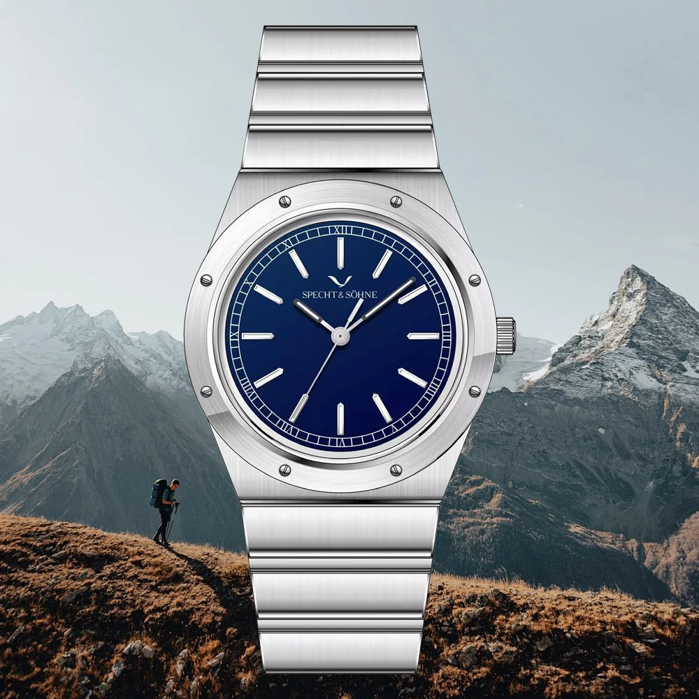 2025 جديد جودة عالية Specht & Söhne ساعة كوارتز فاخرة للرجال اللون الأزرق اليابان VH31 Movt ساعة يد رياضية 50 متر مقاوم للماء