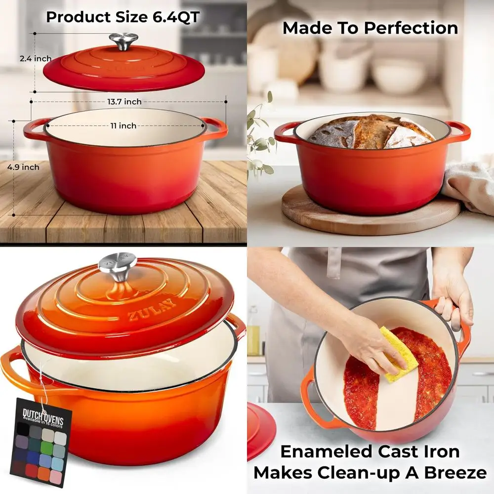 

Enameled Cast Iron Dutch Oven, 6 Quart, Oven-Safe to 500°F, Ideal for Baking, Stews, and Roasting in Orange