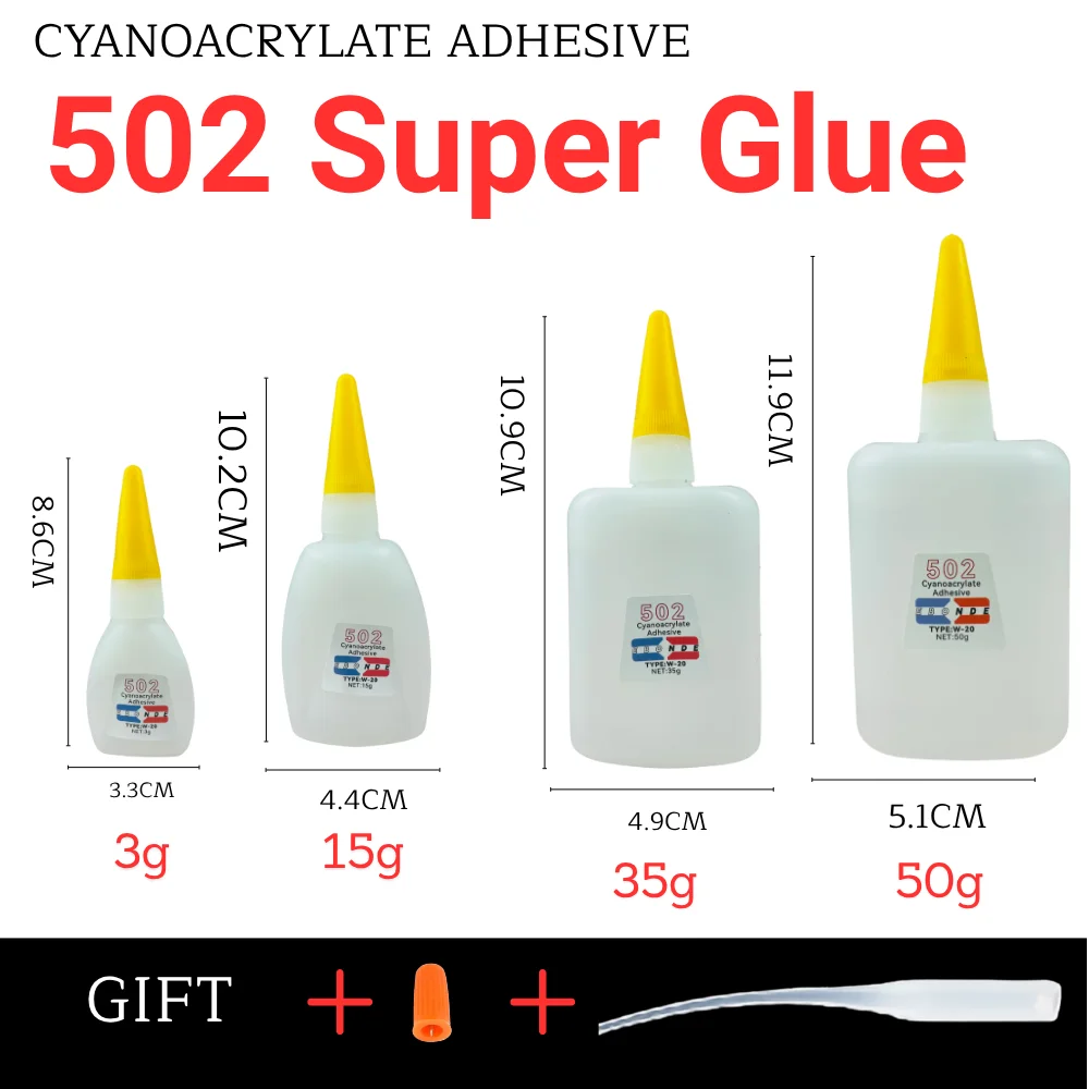 

502 Super Glue Cyanoacrylate Quick Dry Adhesive for Ceramic Metal Wood Rubber Plastic Instant Strong Bond 3g 15g 35g 50g