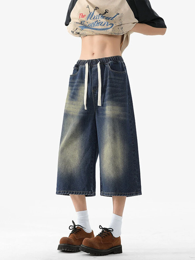 

Waed Vintage Men's Jeans Seven-Five Pants Loose Straight Casual orts Summer Thin Leggings Wide Leg 7-Length Pants