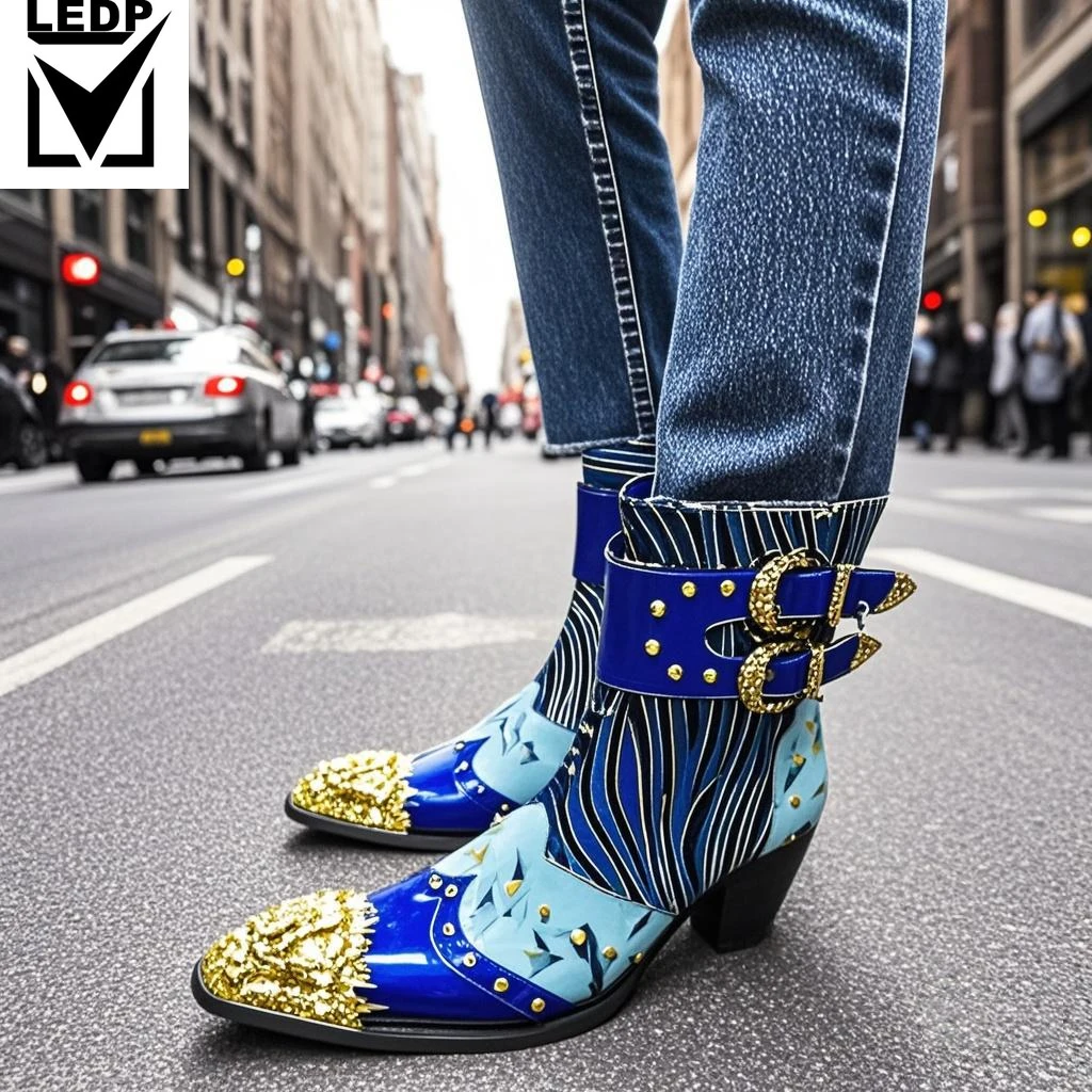 

Spring High Heel Men's Boots Pointed Rivet Belt Buckle Genuine Leather Model Catwalk Luxury Increase Social Contact High Boots