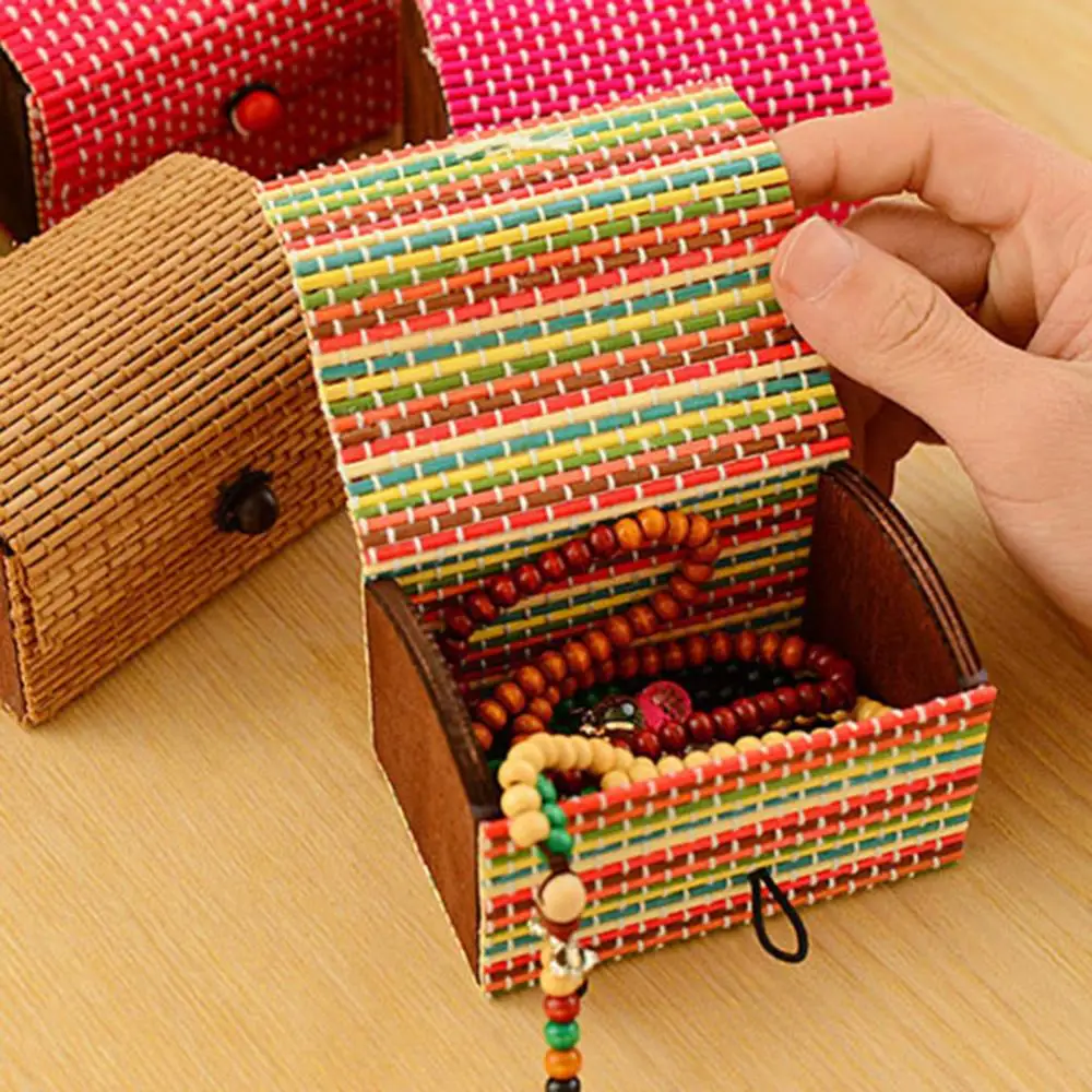 Bamboo Wooden Jewelry Box Durable Convenient Beautiful Unique Ring Necklace Earrings Sundries Storage Case Holder 대나무 장신구 상자