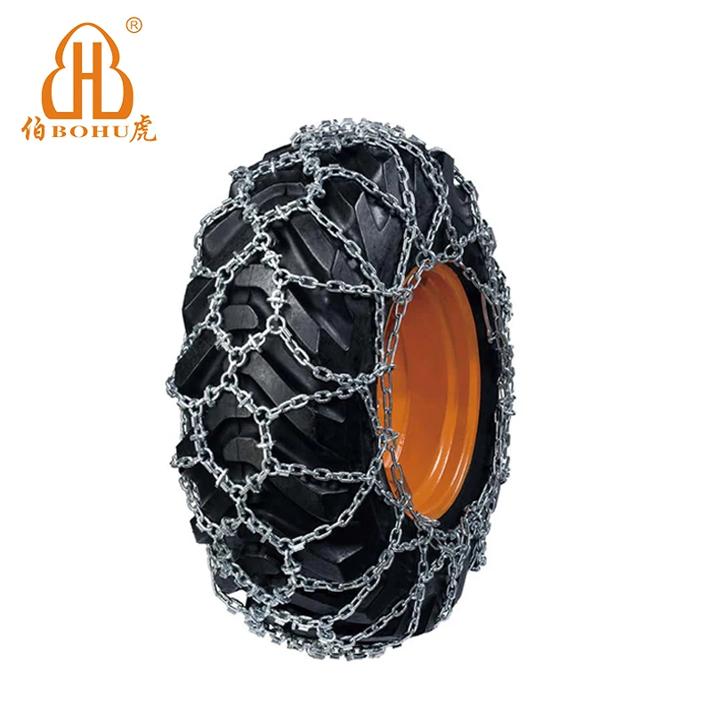 BOHU Fully Surrounded P-Ring Construction Heavy Duty Alloy Steel Zinc Finish Tire Chain for Engineering Vehicles