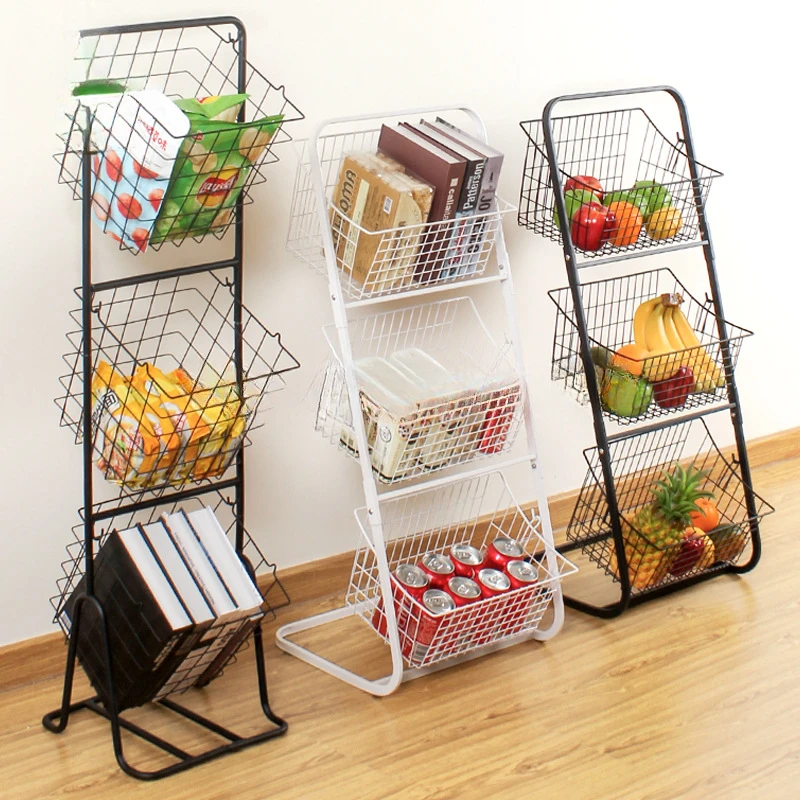 

3-tier Wire Market Basket Storage Stand For Fruit Vegetables Toiletries Household Items Stylish Tiered Serving Stand Baskets