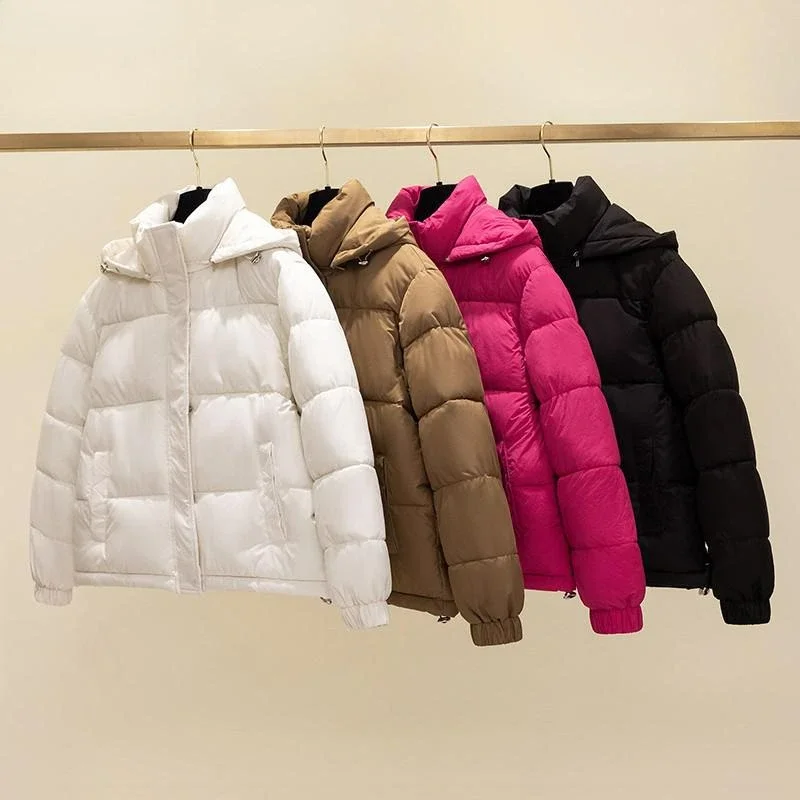 

Autumn Winter Hooded Short Parkas Women Down Cotton Padded Jacket Female Elegant Casual Women's 2024 Spring Puffer Coat