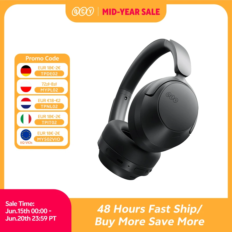 QCY BH25H3SA Over Ear Headphone Hi-Res LDAC Spatial Sound Headset H3S -56dB Adaptive ANC Wireless Earphone Bluetooth 6.0 102Hrs
