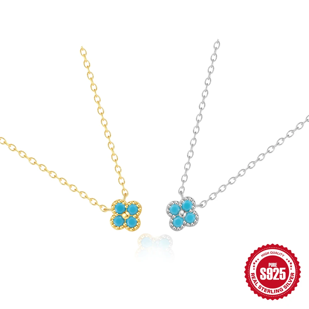 

ROXI 925 Sterling Silver Turquoise Petal Patter Pendant Necklaces For Women Gold/Silver Color Clavicle Chain Wedding Jewelry