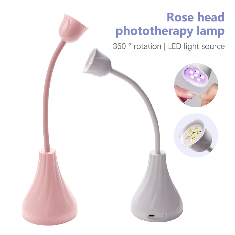 

Nail Led Lamp Nail Dryer Uv Lamp 360°Bendable Fast Drying False Nail Manicure Polish Glue Gel Rose Curing Table Lamp Design