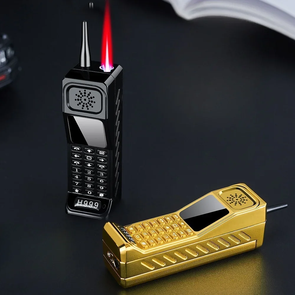 Nuevo encendedor Retro Vintage a prueba de viento para teléfono, encendedor de cigarrillos de Gas butano recargable con llama de chorro rojo, regalo personalizado para hombres