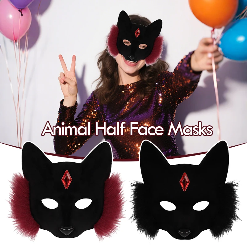 

Women Furry Cat Mask Half Face Fox Mask Halloween Carnival Masquerade Ball Fancy Dress Party Cosplay Costume