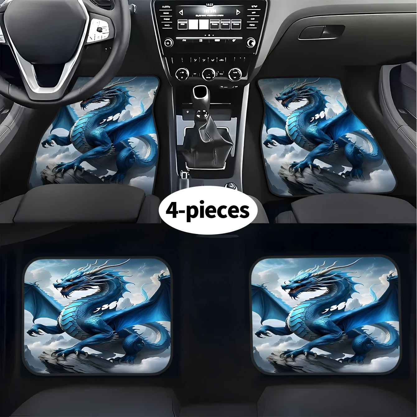 

Автомобильные коврики (4 шт.) с 2D-рисунком синего дракона, модные, всесезонные, стильные и долговечные, легко чистятся, универсальные, подходят для автомобиля.