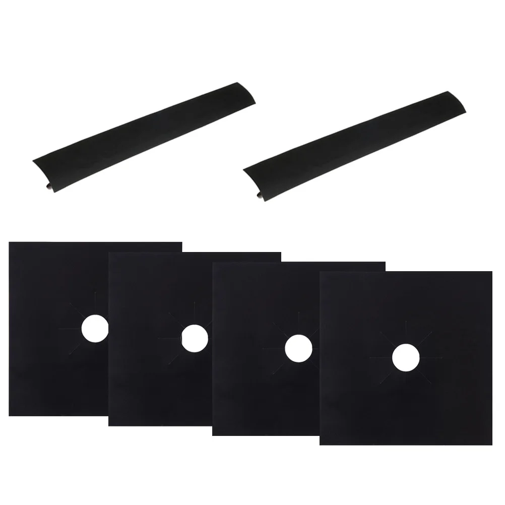 

4Pcs Non-Stick Gas Hob Protector Sheets and 2 Strips Easy Clean Reusable for Stoves Oven Liner Non-Stick Oven Liner