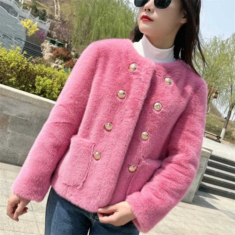 Autumn Winter 2024 Fur-fur integration Mink Fur Jacket Female High Quality Mink Fur Coat Women New Small Fragrance Overcoat Tops