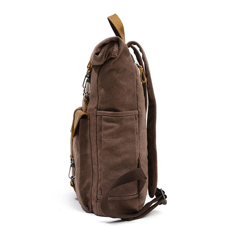 Zaino rolltop retrò in pelle di tela Zaino per laptop da 16 pollici Zaino da viaggio Zaino per computer per studenti Borsa da scuola durevole