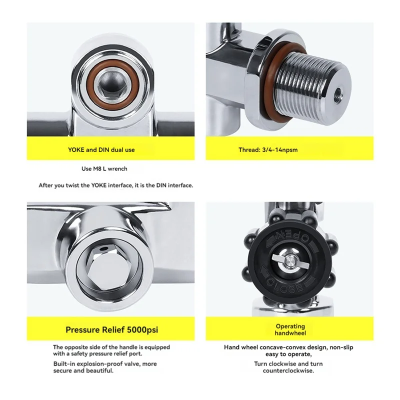 

5000Psi 3/4-14NPS G3/4 High Pressure Scuba Diving Tank Valve Cylinder Reducing Valve For YOKE/DIN