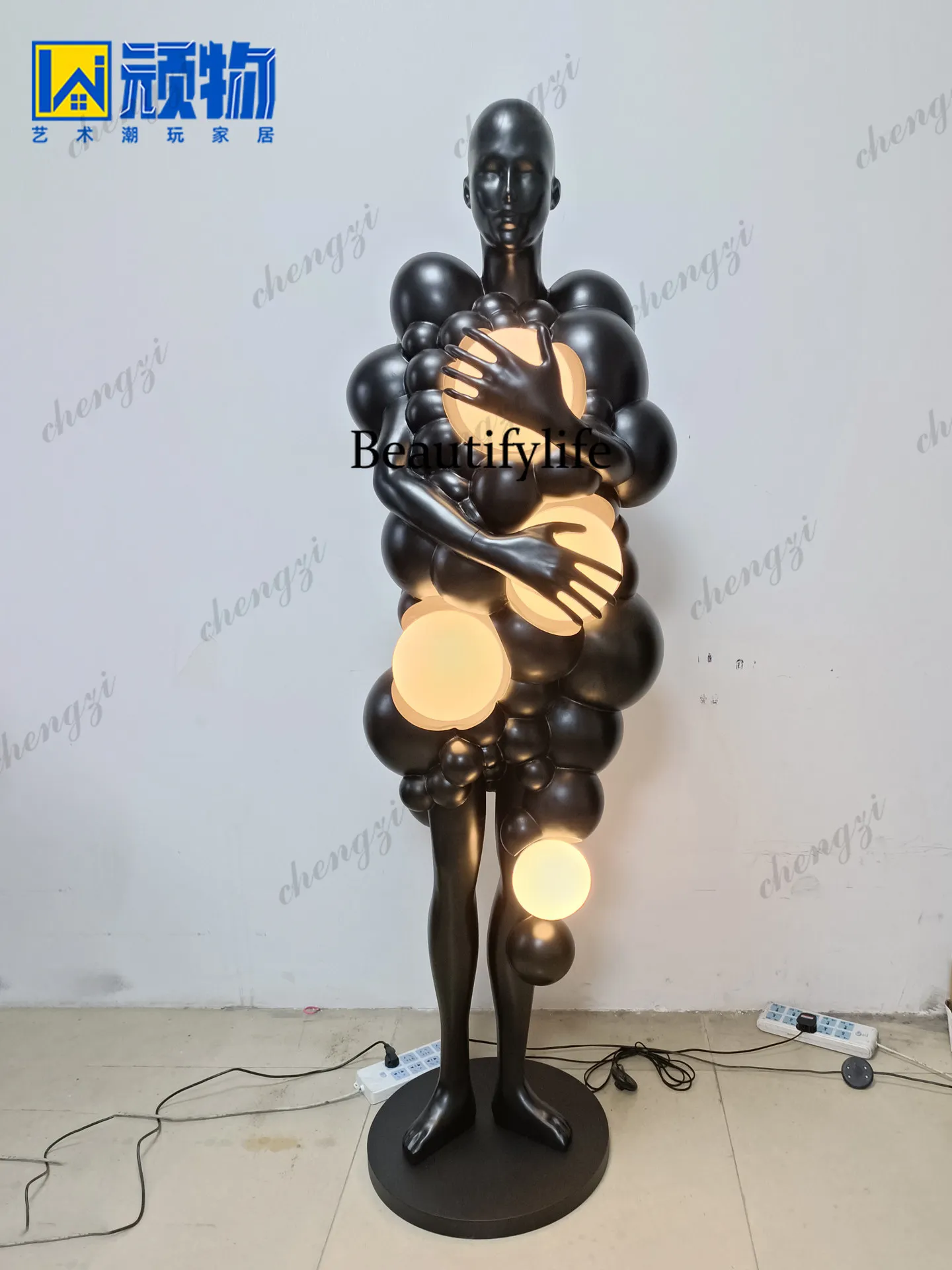Creative Art Portrait Modeling Bubble Man Decorative Ornament LED Glowing Artist Ju Ke Landing Hall