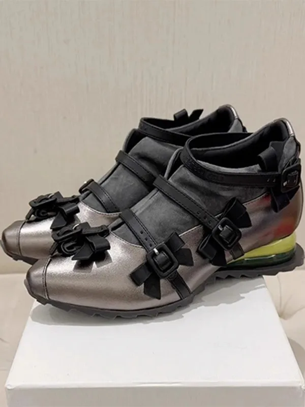 

Retro Niche Design Single Shoe Spring 2026 Y3K Women's Pointed Buckle Strap Thick Sole Bow Casual Shoes Ladies Vulcanized Shoes