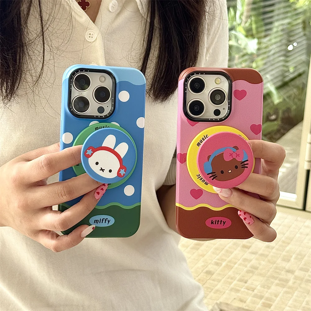 

New Cute Love HelloKitty with Bracket Protective Cover Suitable for iPhone 17 12, 13, 14, 15, 16 Pro Max Anti Drop Full Set