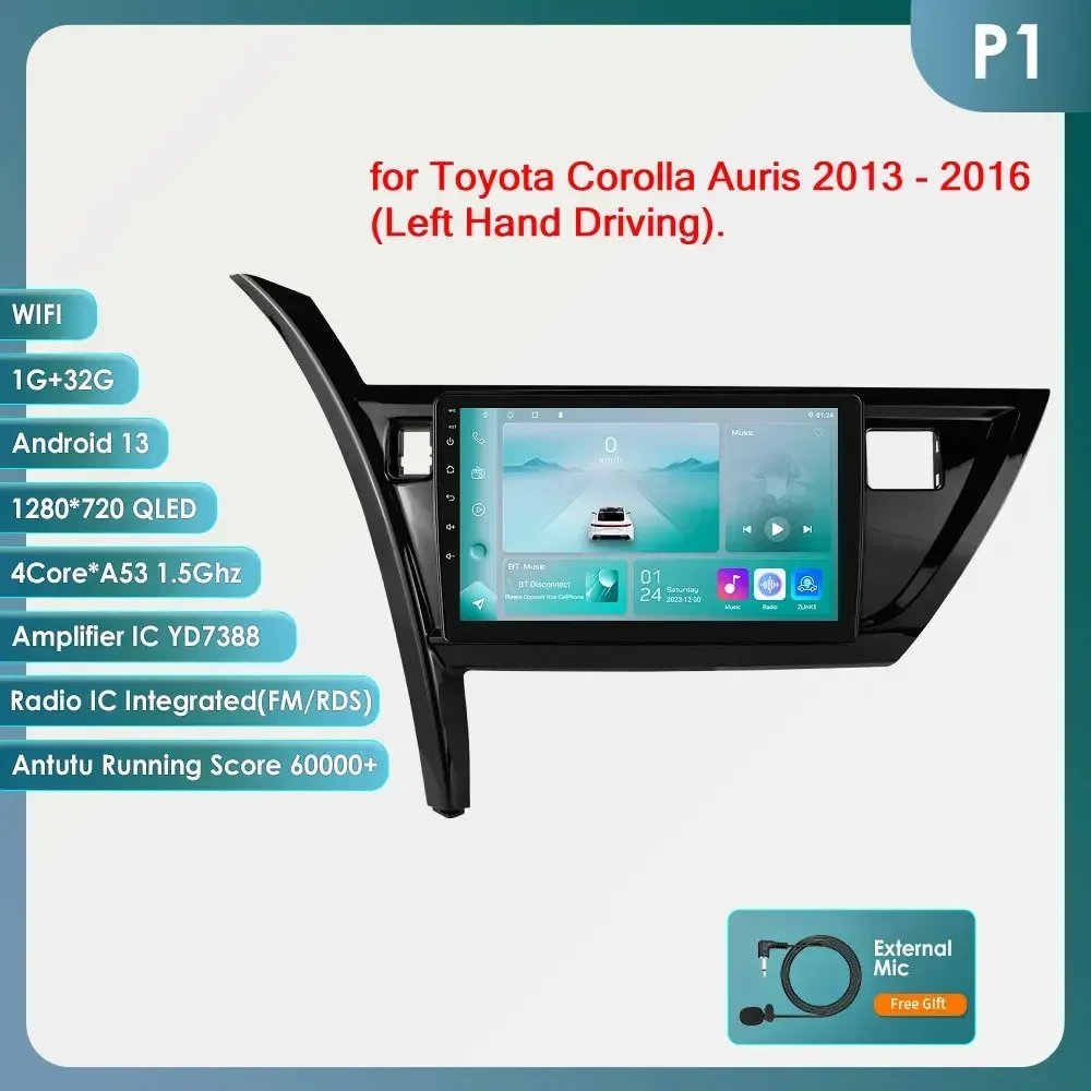 Hizpo 10.1 inch 6115 Intelligente Scherm Carplay 4G 2Din Android 14 Autoradio voor Toyota Corolla Auris 2013-2016 Linkerhand Rijden